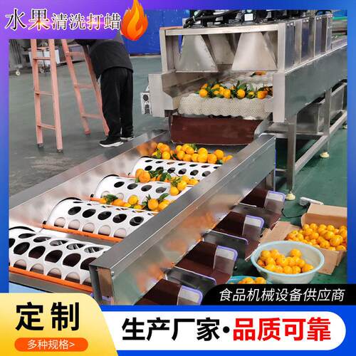 厂家供应水果清洗打蜡机脐橙选果机沃柑砂糖橘清洗风干流水线果蔬