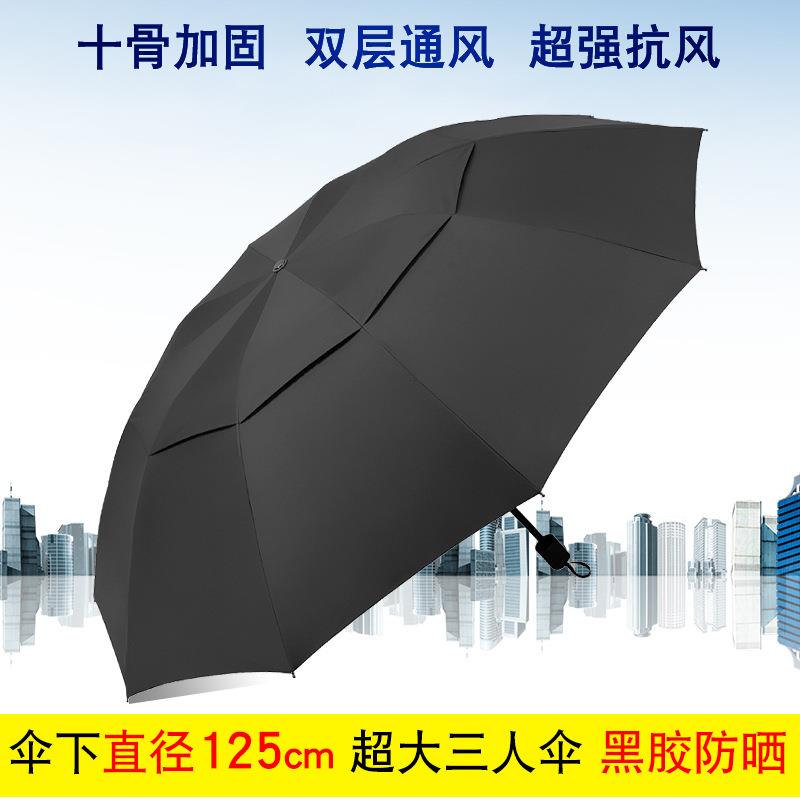 高档雨伞遮阳伞双层超大抗纯色晴雨伞外防风防晒风伞黑胶双人号防图片