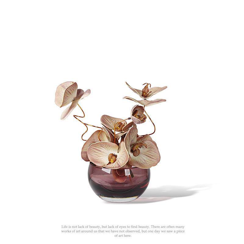 现代轻奢玻璃花瓶插花仿真花小清新圆形小花器洽谈桌茶几家居摆件