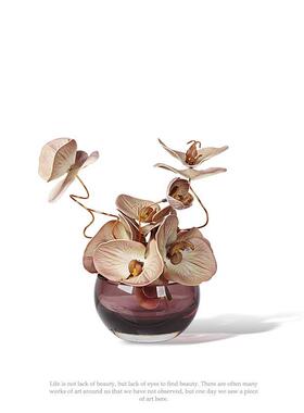 现代轻奢玻璃花瓶插花仿真花小清新圆形小花器洽谈桌茶几家居摆件