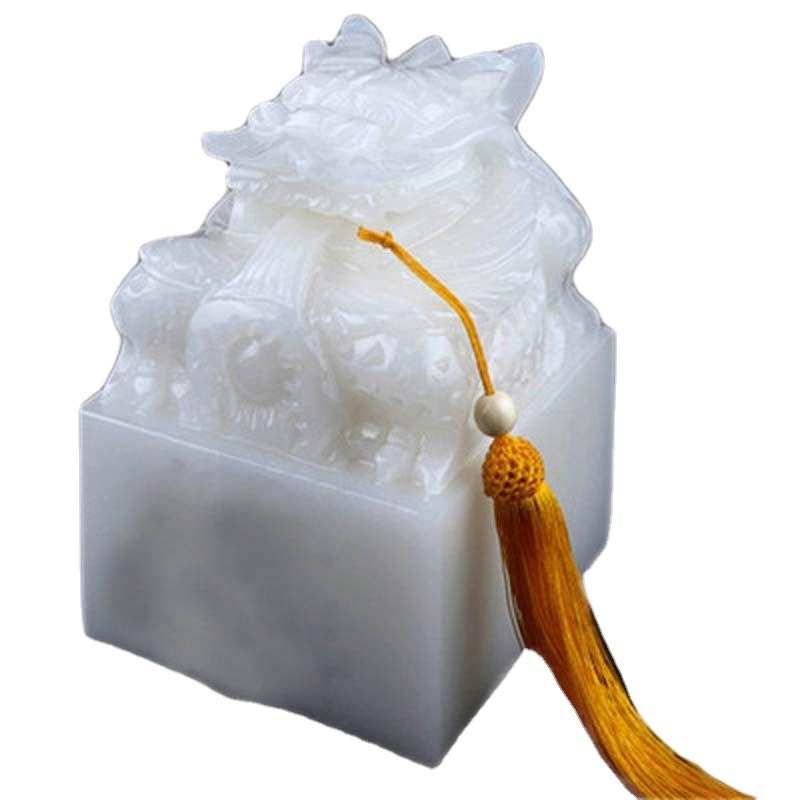 汗白玉玉石大印章龙头玉玺摆件装饰品老板桌创意摆件