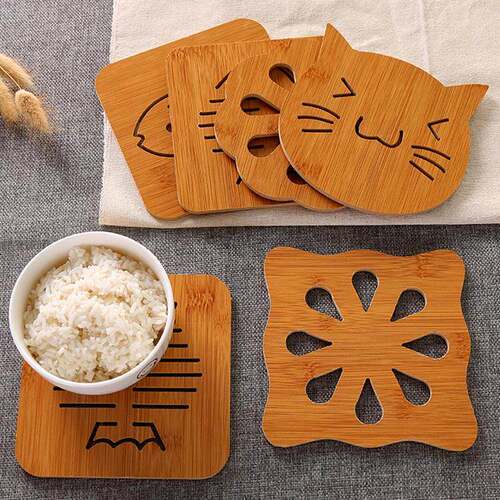 Wooden Cartoon Heat-Resistant Coaster 2-Yuan Shop Wooden Bow