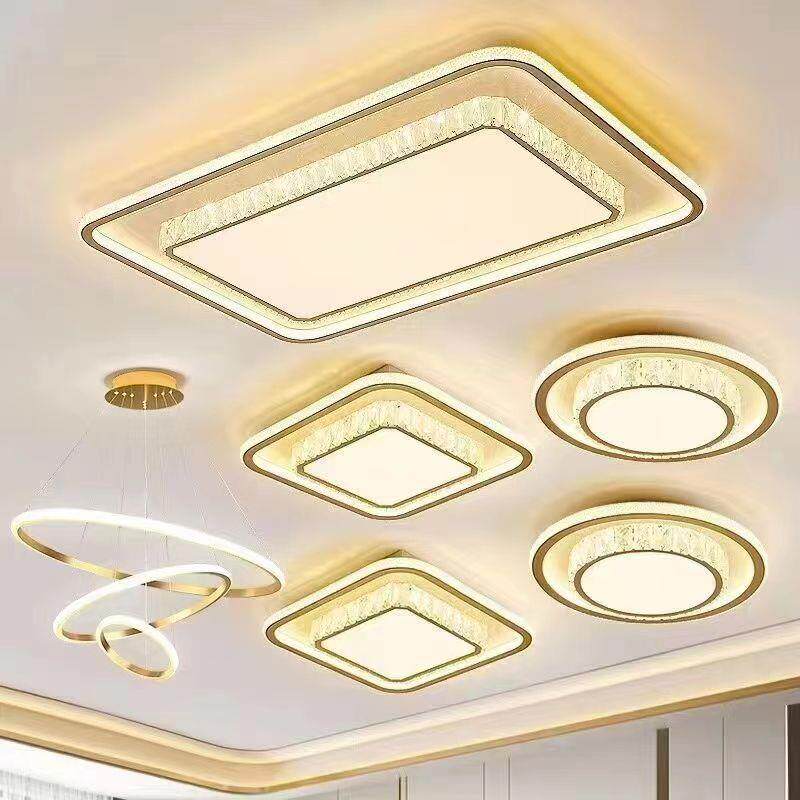 LED水晶客厅灯轻奢大气客厅灯简约现代长方形卧室灯吸顶灯具套餐
