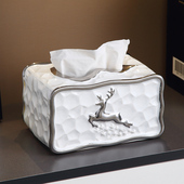 麋鹿纸巾盒客厅高档轻奢陶瓷家用客厅现代长方形茶几抽纸盒摆件