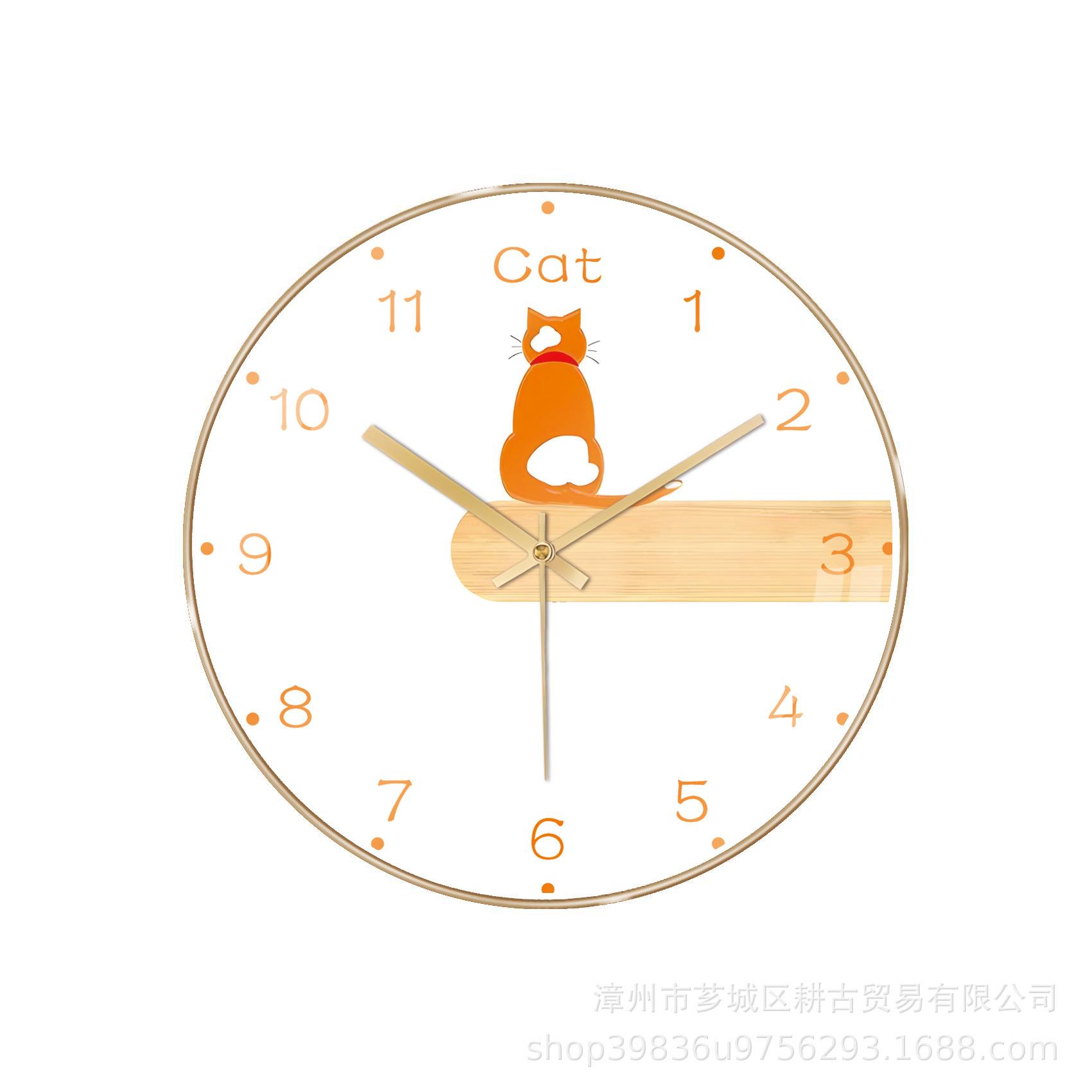 12英寸小猫咪钟表卧室挂钟客厅简约创意文艺个性钟静音时钟跨境热