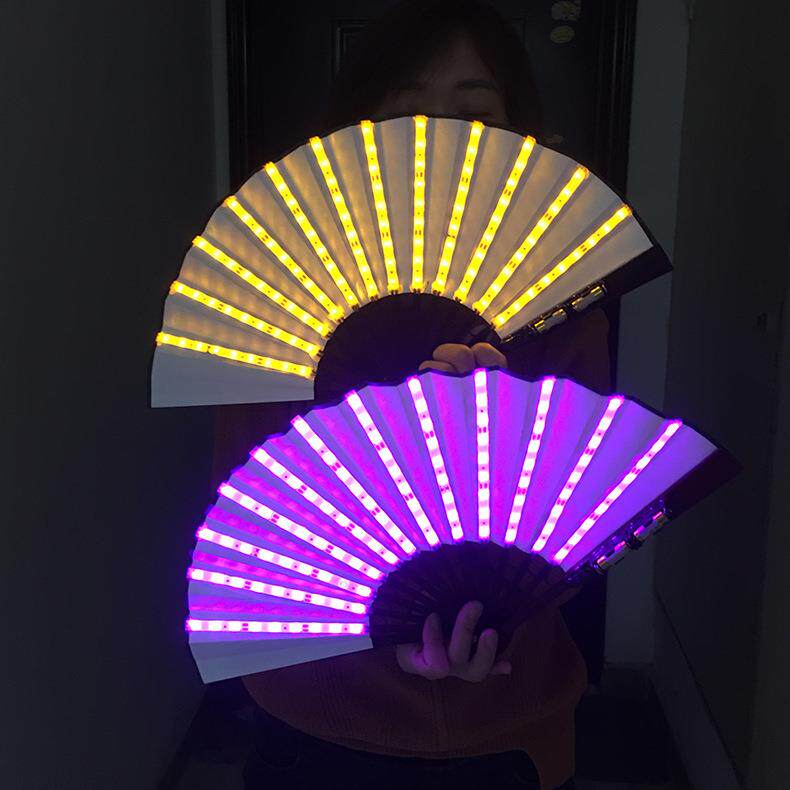 地摊LED发光扇子发光扇幻彩发光折扇蹦迪百电音乐节道具发光扇子