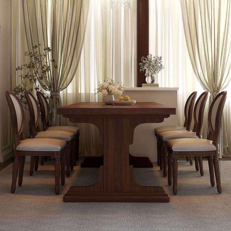 实木美工作岛办公法式吃饭餐桌桌椅大书台子餐桌椅复古组合长方形