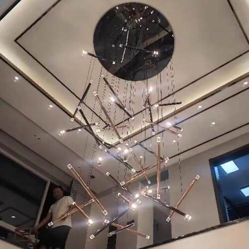 极简复式楼客厅大吊灯轻奢现代简约创意楼梯间loft跃层楼梯长吊灯