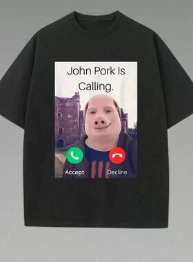 John Pork Is Calling T-Shirt casual crew neck cotton