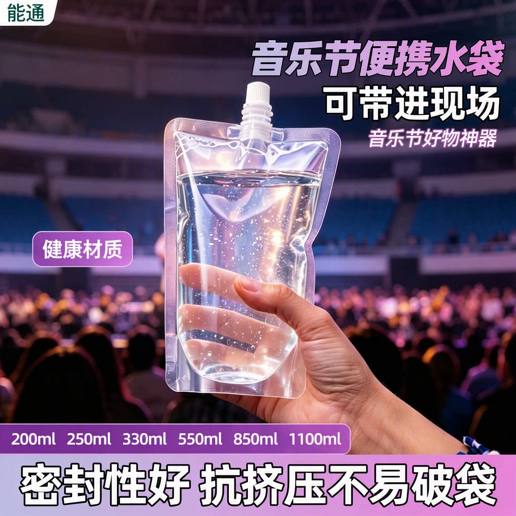 能通户外音乐节水袋演唱会跑步便携饮水袋透明塑料吸嘴袋密封不漏
