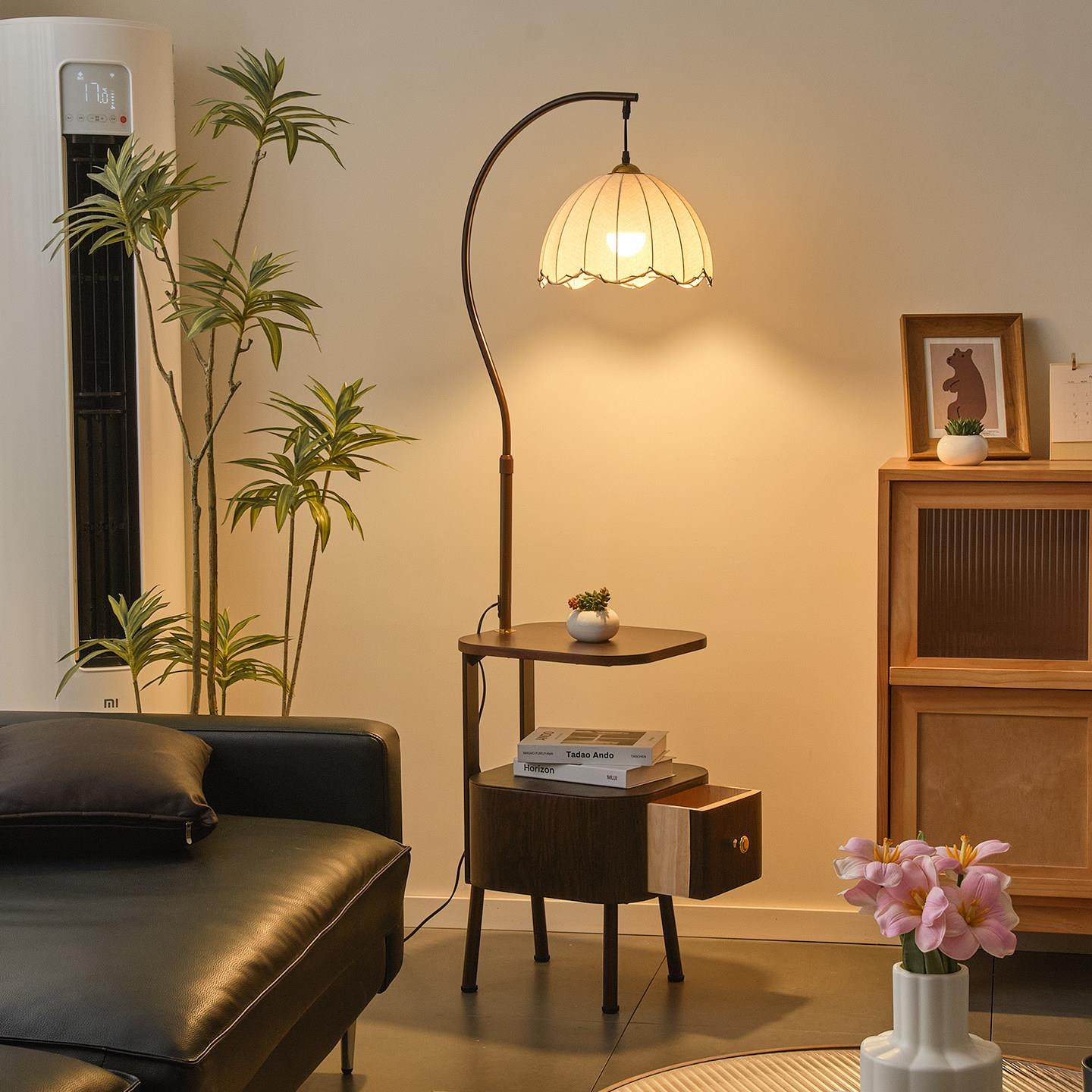 落地灯置物架客厅卧室沙发旁边几床头柜一体法式中古氛围艺术台灯,家装灯饰光源,置物功能落地灯,淘宝优惠券,粉丝福利购,淘宝优惠卷