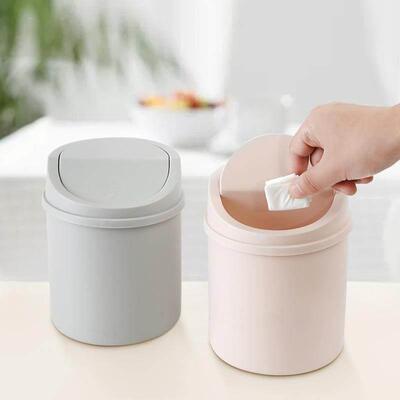 Mini Desktop Bin Small Trash Can Tube with Cover Bedroom Tra