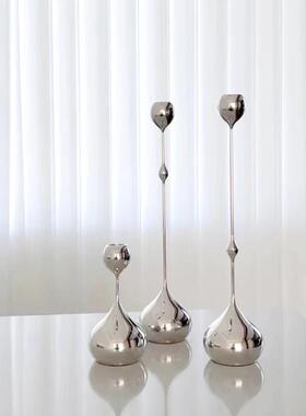 简约现代样板房餐厅桌面创意轻奢软装饰品欧式金属水滴蜡烛台摆件