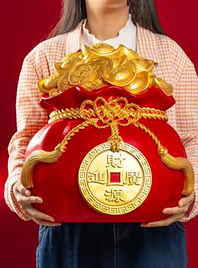 聚宝袋新中式摆件店铺开 业收银柜台存钱筒家居客厅酒柜桌面装饰