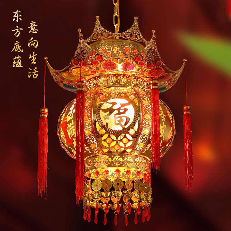 灯笼挂饰过新年旋转七彩走马灯结婚新款乔迁阳台红灯笼大门口吊灯