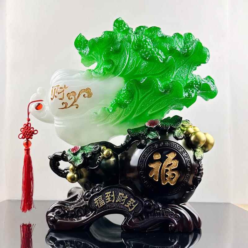 客厅摆件 树脂福到财到玉白菜摆件 中式客厅电视柜摆件装饰品