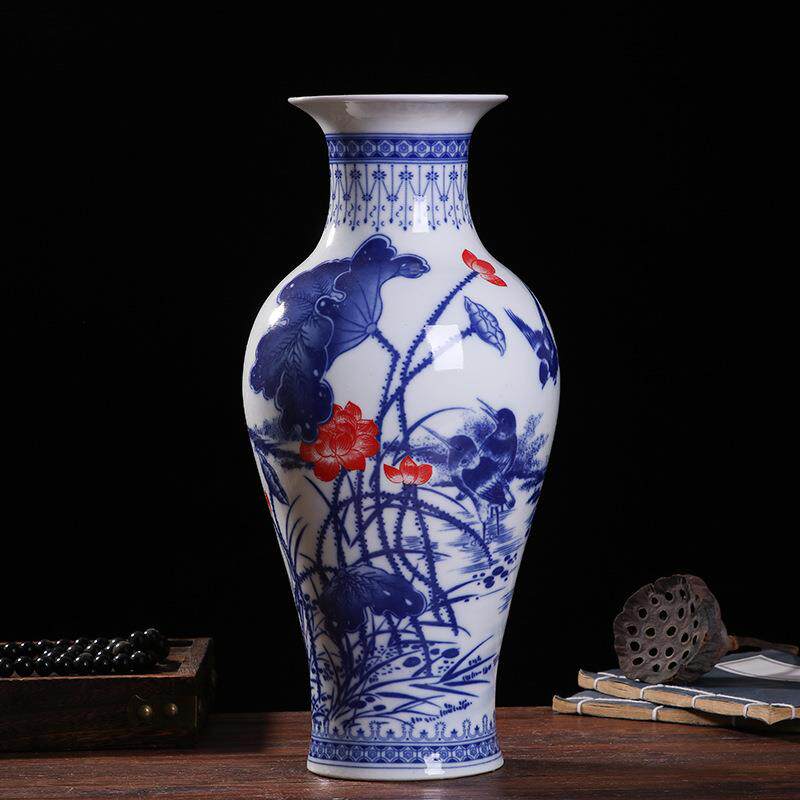 正品鸡毛掸子陶纳瓶插鸡毛掸子的瓶瓷器家花居装饰品摆件收插花干