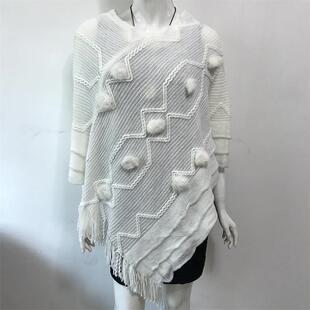 shawl long women cape white ball fur rabbit medium Yixi