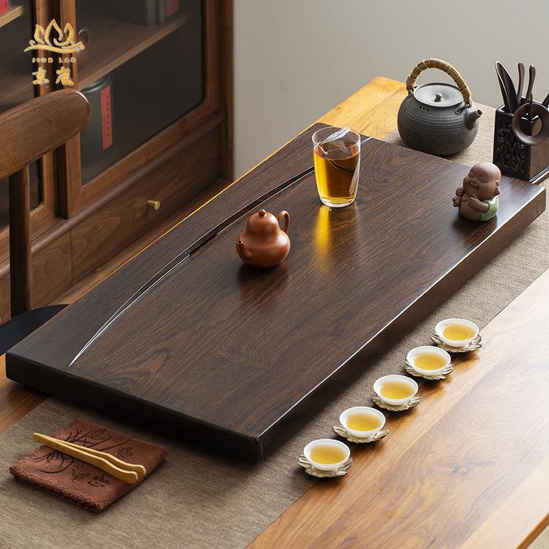 L^实木茶盘整块黑檀木茶盘长方形家用茶海简约大号原木排水功夫茶