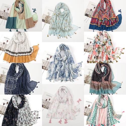 Ancient fringed scarf women printed sun-protective shawl围巾