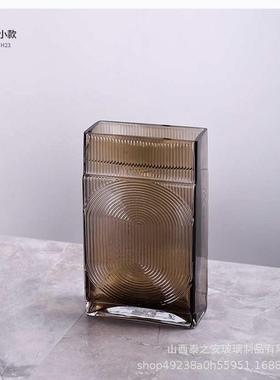 方形吹人工花瓶创意台面桌面玻璃花瓶摆件制指纹