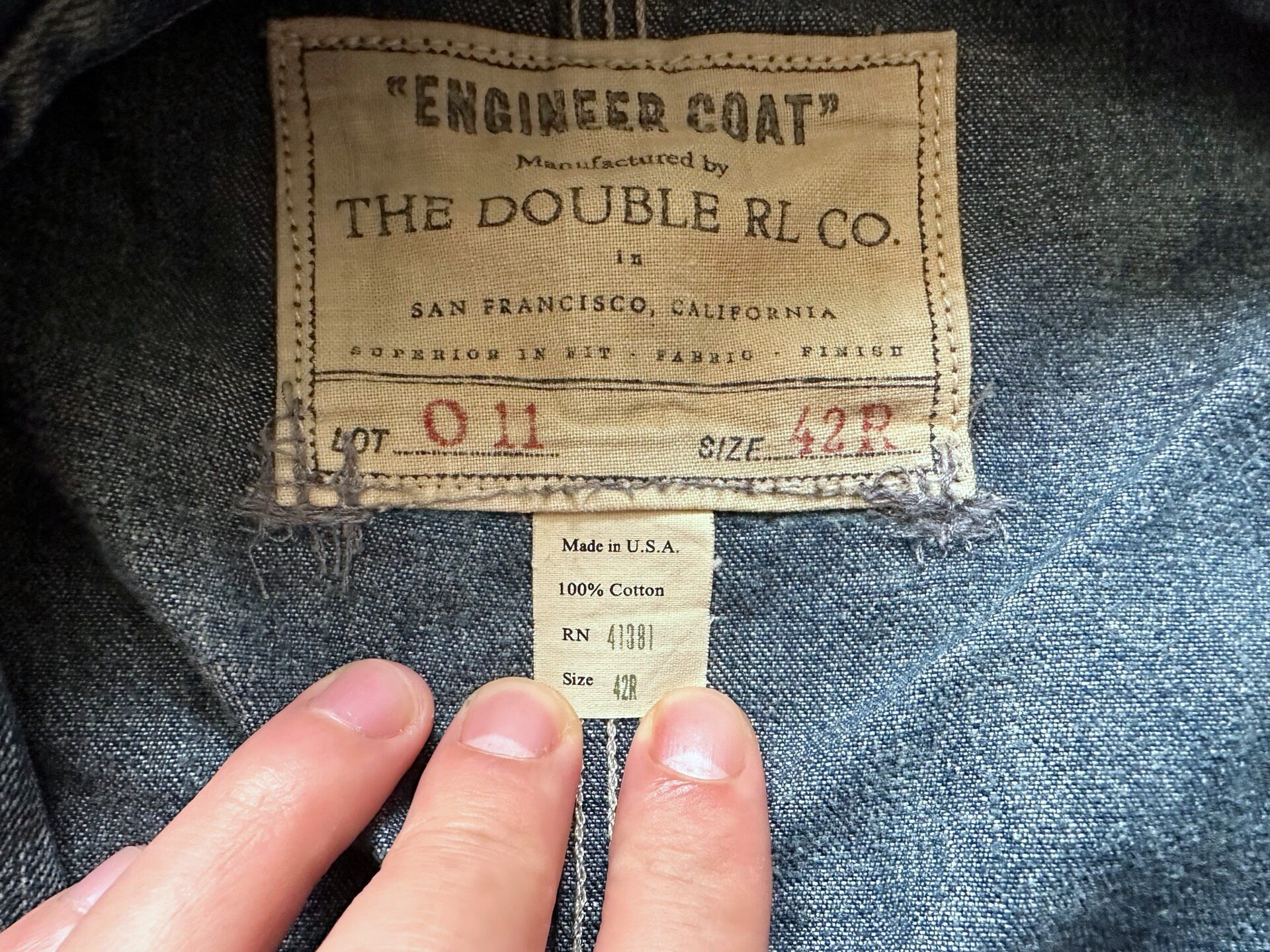 RRL Washed Aged Denim Jacket — label