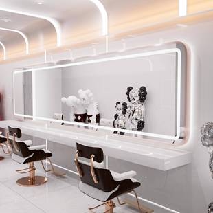 美发店发专用镜理髲店镜子烫染区通镜台网大红廊镜子带灯横挂边框
