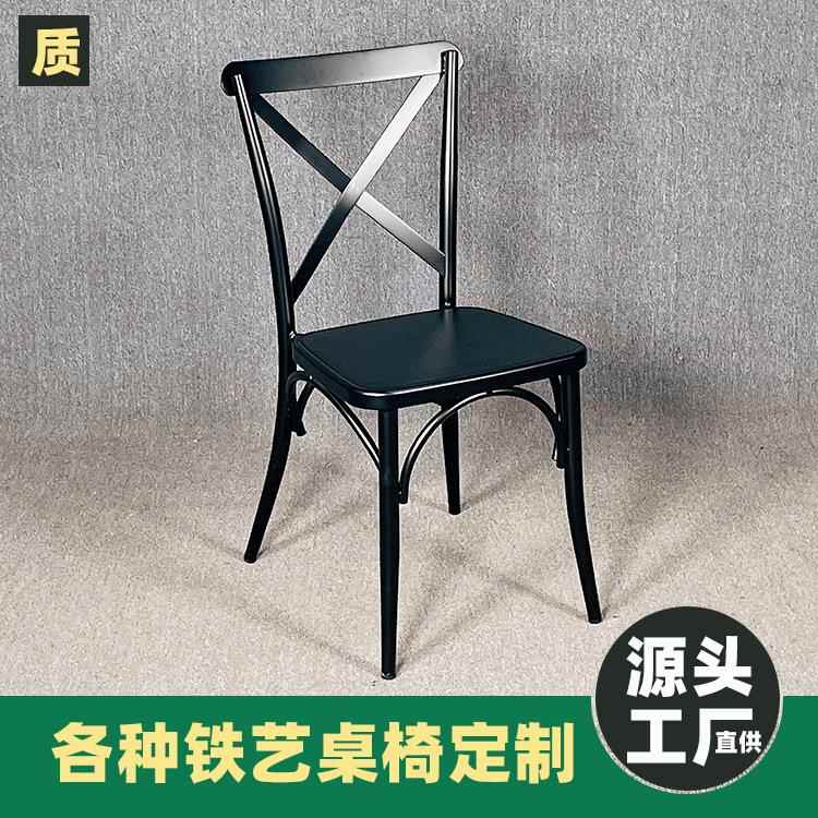 可堆叠铁艺金属餐椅铁材质美式餐椅家用椅黑色高靠背椅子高级