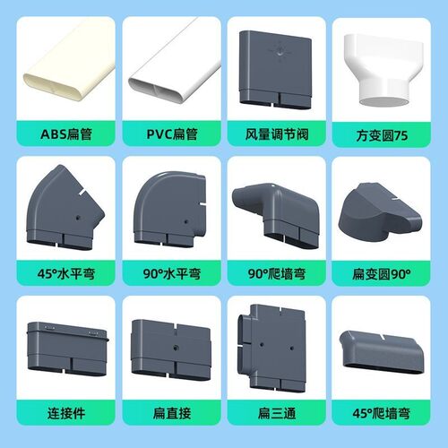 新风系统扁管配件 PVC扁管20米包 ABS材质通风管 132x30变径接头