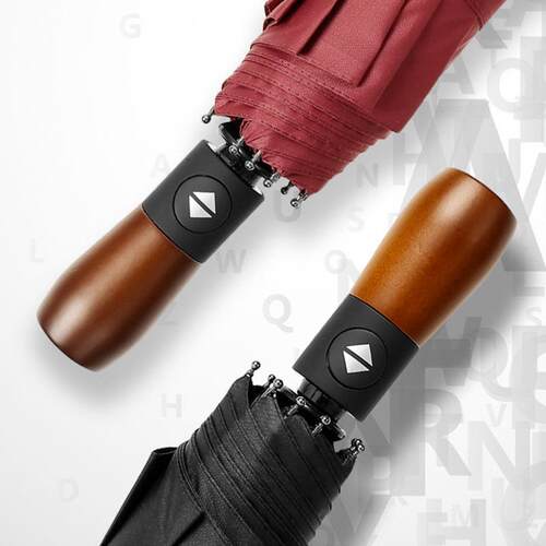 新款直销木柄黑胶伞10十骨全自动雨伞三折叠遮阳商务礼品伞logo广