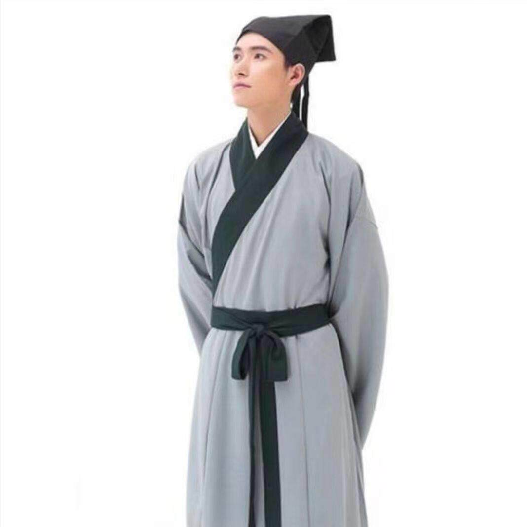 明代书生古装戏服 江南才子汉服演出服 青灰蓝色书生汉服定做