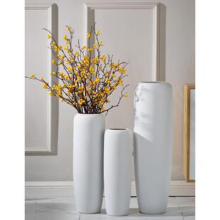 现代简约客厅北欧落地花瓶大号陶瓷干燥花装饰欧式插花摆件白色花