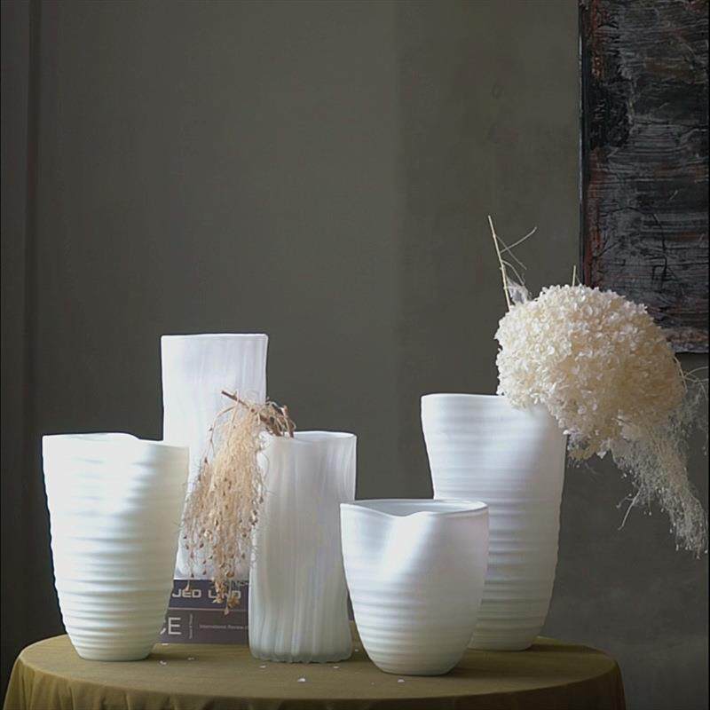 创意大口手工哑光直筒玻璃透明花瓶居家客厅电视柜酒店软装装饰瓶