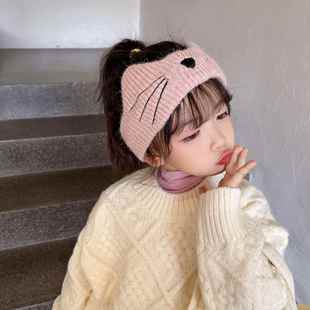 儿童宽边针织发带帽子可扎马尾秋冬女毛线束发带宝宝女童保暖头套