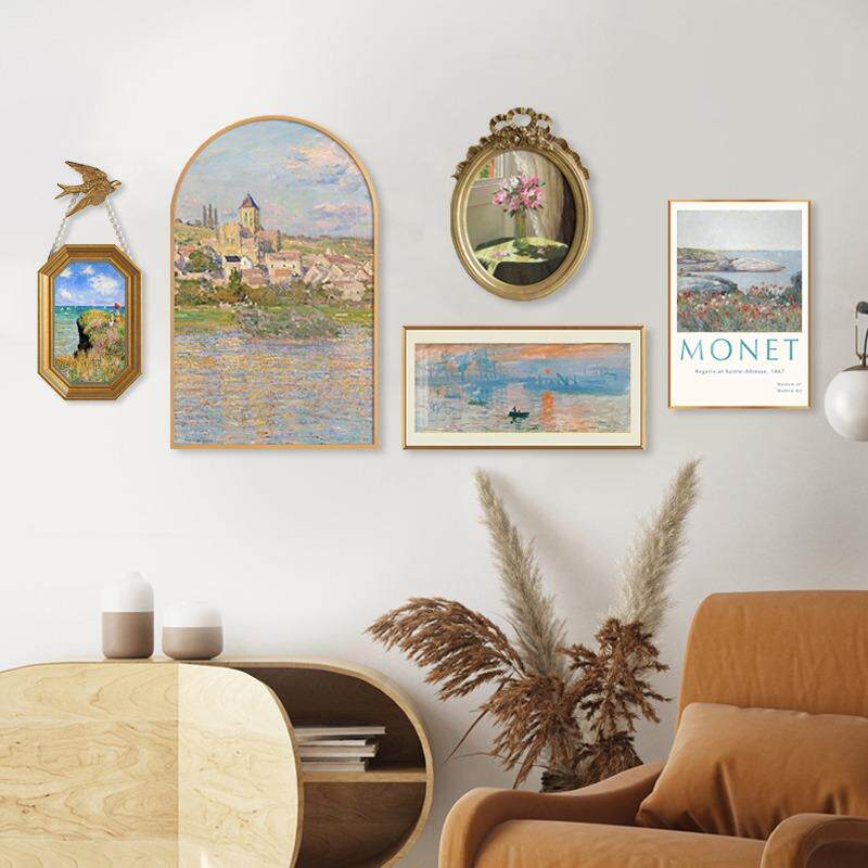 莫奈法式奶油风装饰画欧式客厅沙发背景组合挂画北欧小众餐厅壁画