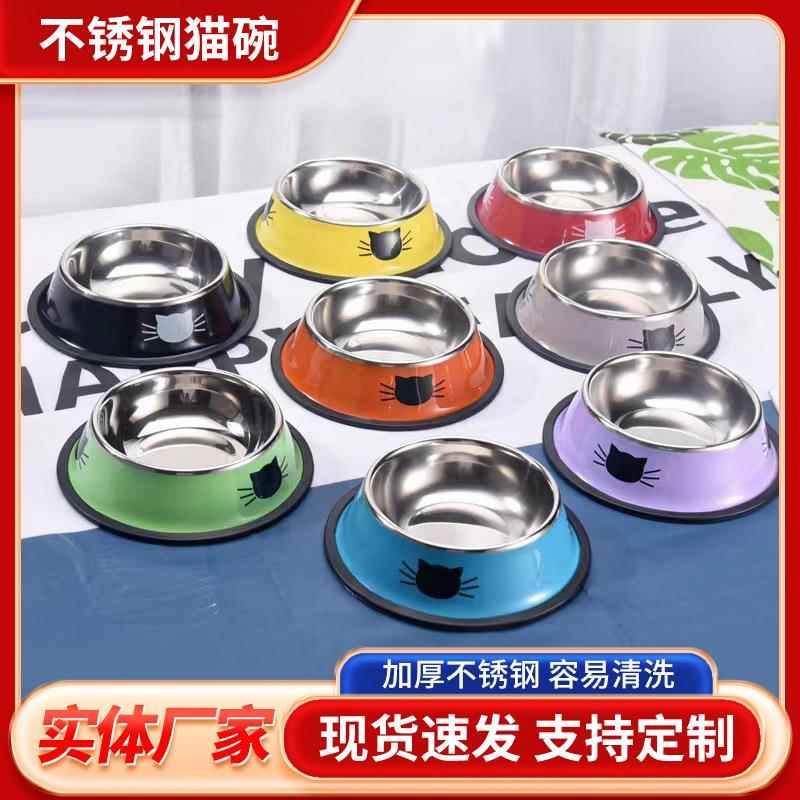 跨境宠物用品不锈钢猫碗防打翻大号狗狗饮水器饭碗食盆宠物碗