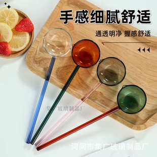 彩色透明长柄玻璃勺子耐高温甜品勺高硼硅家用汤匙分茶勺调味勺