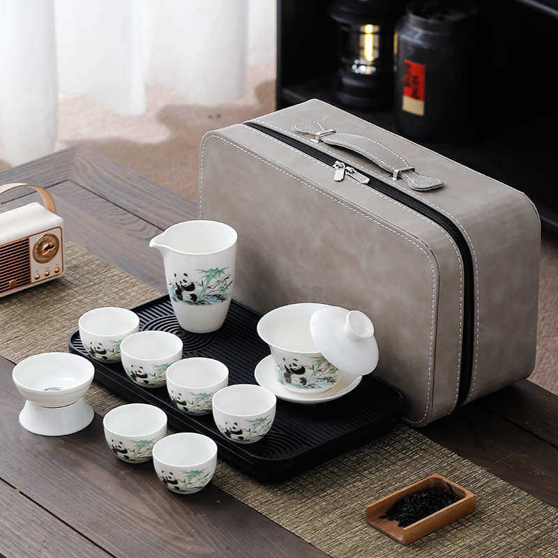 盖碗茶具茶盘羊脂玉茶具商务礼品旅行白瓷茶杯整套功夫套装logo,餐饮具,旅行茶具,淘宝优惠券,粉丝福利购,淘宝优惠卷