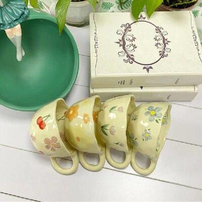 Irregular Flower Mugs Elegant Hand Pinched Cup Delicate