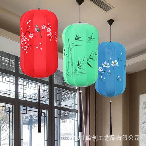 中式布艺手绘灯笼仿古典宫灯餐厅茶楼过道冬瓜形吊灯厂家手工