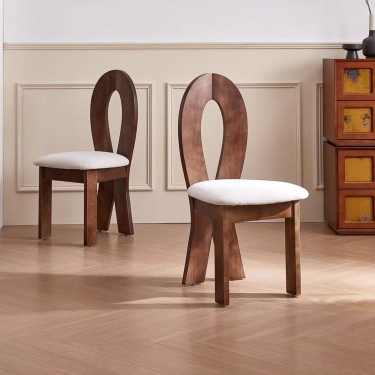 法式复古餐桌椅子实木餐椅家用中古风轻奢高级人鱼钥匙靠背椅凳子