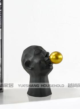 黑白色人物头像雕塑摆件客厅玄关装饰家居酒柜摆件创意艺术装饰品