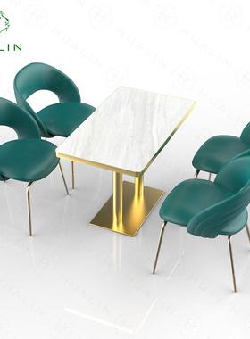 轻奢别墅专防20926烫加岩厚板桌天端然大理石纹高酒店长方用形极