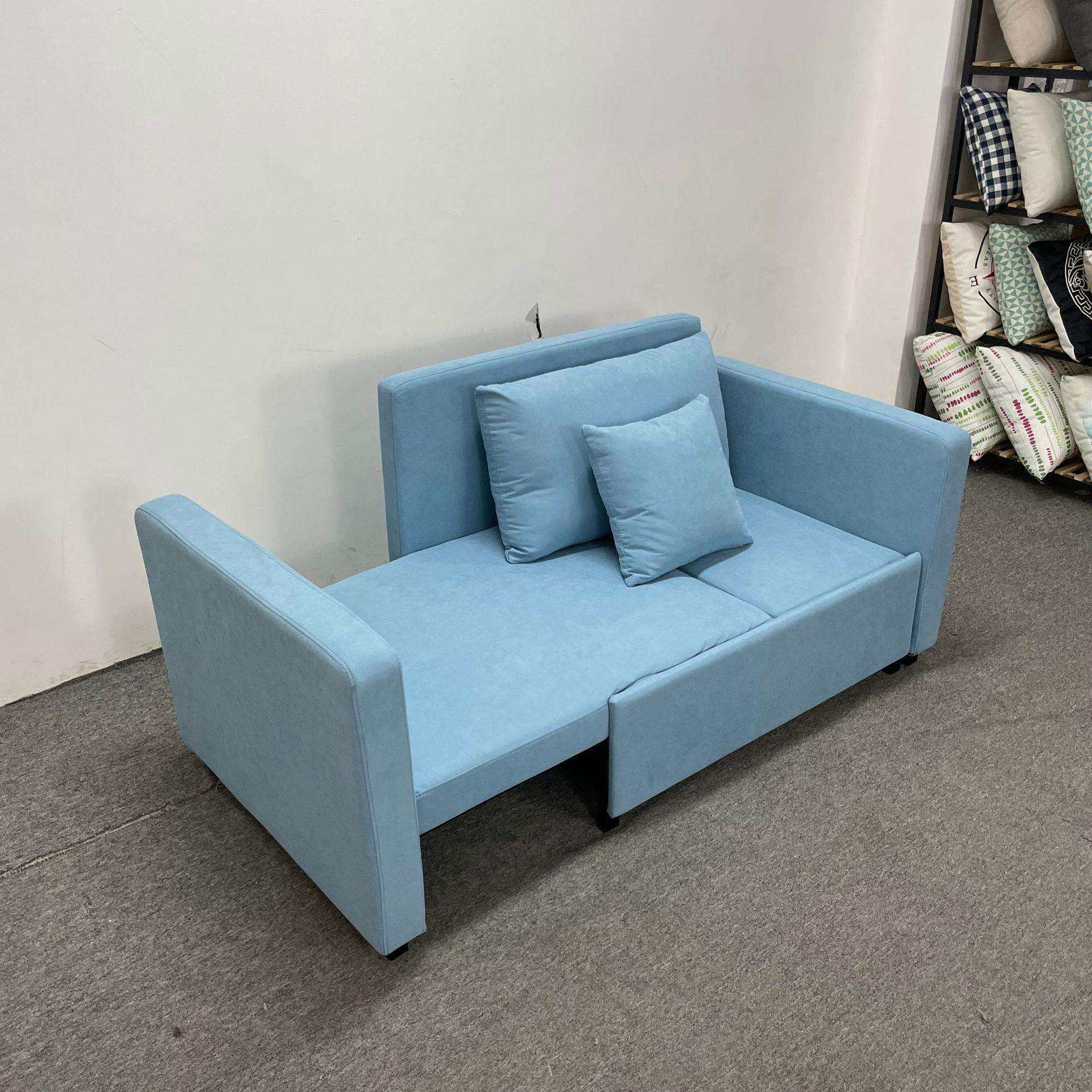 新中式棉麻面料横向拖拉三节垫子变床小户型卧室居家功能沙发床