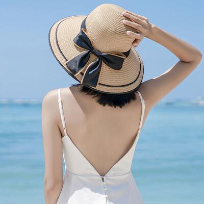 女式太阳帽2026正流行草帽女夏季户外出游渡假防晒遮阳草帽蝴蝶结