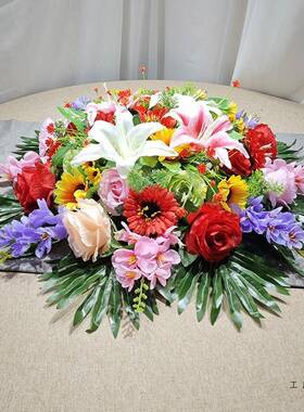 酒店大圆中间花餐桌转盘花花绢摆花饭店桌F977STT7面摆设装饰假花