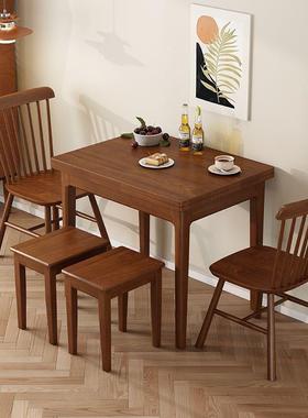 全实木折叠餐格桌小长户型YJB风樱桃胡桃色方形加厚桌家用面饭桌