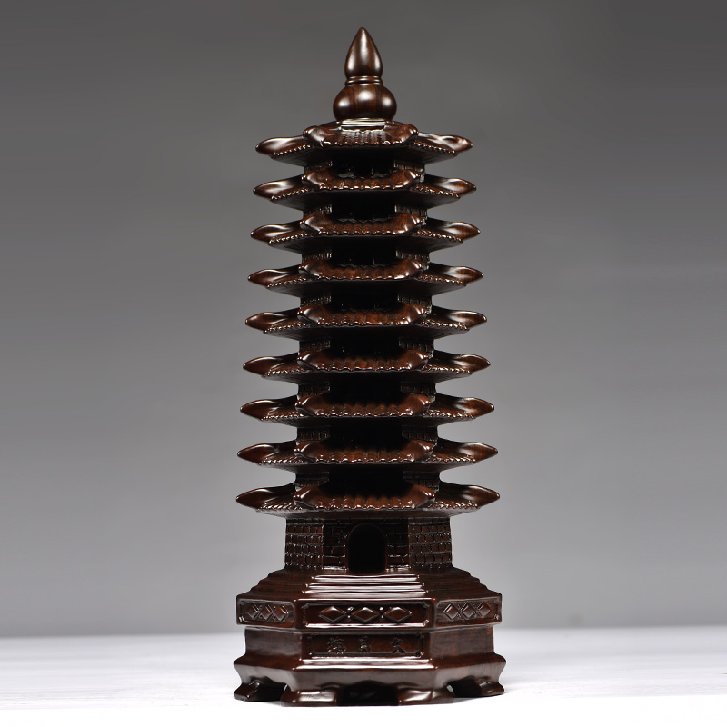 黑檀实木 文昌塔木质雕刻九层塔9层塔办公客厅装饰摆设送礼工艺品
