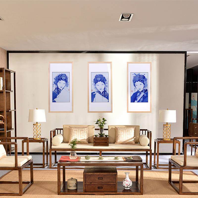 景德镇陶瓷手绘人物装饰墙面瓷板画中式家居客厅玄关背景挂画摆件