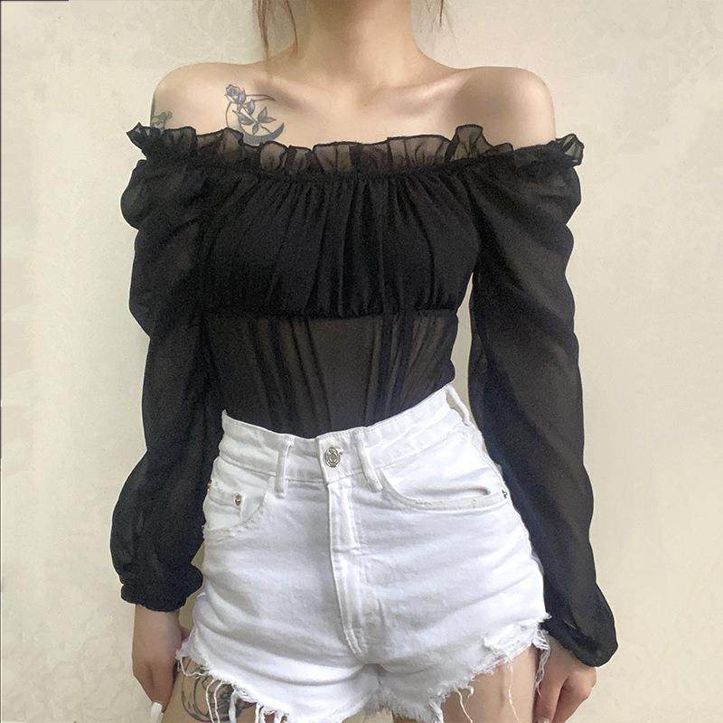 shirt corset up lace shoulder off fashion color solid long
